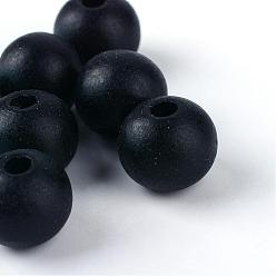 Черный Природных шарики древесины, без свинца, круглые, окрашенные, матовый стиль, чёрные, 12x10.5~11 мм, Отверстие : 3~3.5 мм , около 900 шт / 500 г