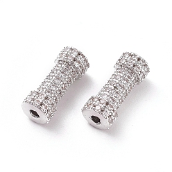 Platinum Brass Micro Pave Clear Cubic Zirconia Beads, Tube, Platinum, 14x6mm, Hole: 1mm