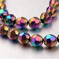 Multi-color Plated Electroplate Non-magnetic Synthetic Hematite Bead Strands, Faceted, Round, Multi-color Plated, 8x8mm, Hole: 1mm, about 49pcs/strand, 15.7 inch