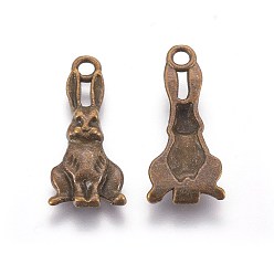 Antique Bronze Tibetan Style Alloy Pendants, Lead Free & Cadmium Free, Rabbit, Antique Bronze, 23.5x10.3x2.8mm, Hole: 2mm