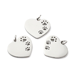 Stainless Steel Color 304 Stainless Steel Pendants, Heart with Footprint, Stainless Steel Color, 18x20x1.3mm, Jump Ring: 5x1mm, Inner Diameter: 3.5mm.