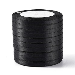 Black Single Face Satin Ribbon, Polyester Ribbon, Black, 1/4 inch(6mm), about 25yards/roll(22.86m/roll), 10rolls/group, 250yards/group(228.6m/group)