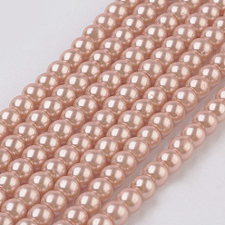 Dark Salmon Eco-Friendly Dyed Glass Pearl Round Beads Strands, Grade A, Cotton Cord Threaded, Dark Salmon, 4~4.5mm, Hole: 0.7~1.1mm, about 104pcs/strand, 15 inch