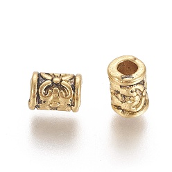 Antique Golden Tibetan Style Alloy Beads, Lead Free & Cadmium Free, Column, Antique Golden Color, Size: about 7mm long, 5.5mm wide, 5mm thick, Hole: 2.5mm