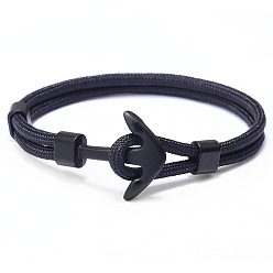 Noir Bracelets multi-rangs en corde de polyester, avec fermoir en alliage, gris anthracite, noir, 21 cm