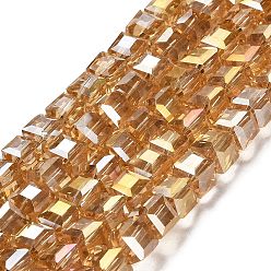 Light Khaki Electroplate Glass Beads Strands, AB Color Plated, Faceted, Cube, Light Khaki, 6x6x6mm, Hole: 1mm