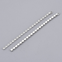 Серебро Латунные цепочки для чашек со стразами большие подвески с кисточками, кристалл, серебряные, 70x2.5x2 мм, отверстие : 1.6 мм