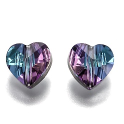 Púrpura Perlas de vidrio transparentes, facetados, corazón, púrpura, 10x10x7 mm, agujero: 1~1.2 mm