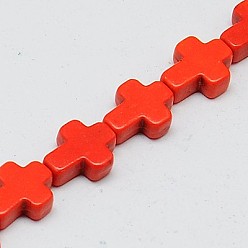Orange Red Synthetic Turquoise Beads Strands, Dyed, Cross, Orange Red, 10x8x3mm, Hole: 1mm, about 38pcs/strand, 15 inch