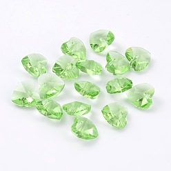 Verde Claro Valentines románticas ideas de los encantos del vidrio, encanto del corazón facetado, verde claro, 14x14x8 mm, agujero: 1 mm