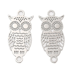 Platinum Long-Lasting Plated Brass Connector Charms, Hollow Owl Links, Platinum, 22x10x0.3mm, Hole: 2mm