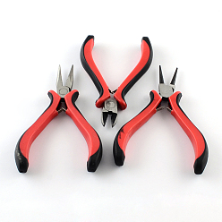 Rouge Ensembles d'outils de bijoux en fer: pince à bec rond, pince coupe-fil et pince coupante latérale, rouge, 110~127mm, 3 pièces / kit