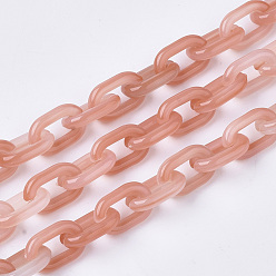 Light Coral Acrylic Handmade Cable Chains, Imitation Gemstone Style, Oval, Light Coral, 15x10x3mm about about 39.37 inch(1m)/strand