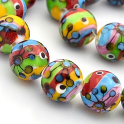 Colorful Multi-Color Handmade Lampwork Round Beads, Colorful, 16mm, Hole: 1.2~1.6mm