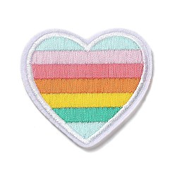 Colorido Apliques de rayas de corazón y arcoíris, tela de bordado computarizada para planchar / coser parches, accesorios de vestuario, colorido, 59x60.5x1.5 mm