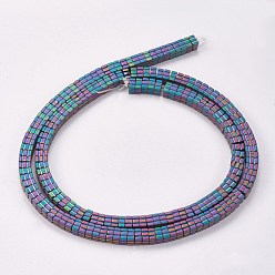 Multi-color Plated Electroplated Non-magnetic Synthetic Hematite Beads Strands, Frosted, Square, Multi-color Plated, 4x4x2mm, Hole: 0.5mm, about 200pcs/strand, 15.7 inch(40cm)