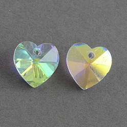 Clear Electroplated Glass Pendants, Faceted, Heart, Clear, 14x14x8mm, Hole: 1.5mm