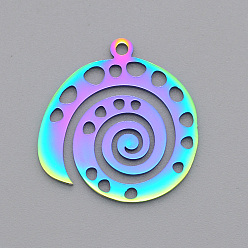 Rainbow Color Placage ionique (ip) 201 pendentifs en acier inoxydable, Coupe au laser, vortex, couleur arc en ciel, 22x20.5x1mm, Trou: 1.6mm