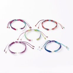 Couleur Mélangete Fabrication de bracelet tressé en cordon de nylon réglable, avec 304 anneaux en acier inoxydable, or, couleur mixte, 5-3/4~11-1/4 pouce (14.5~28 cm)