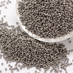 Gris 12/0 perlas de cristal de la semilla, Grado A, rondo, colores opacos, gris, 1.8~2.0 mm, agujero: 0.8 mm, sobre 28000 unidades / libra