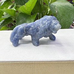 Blue Aventurine Natural Blue Aventurine Carved Healing Lion Figurines, Reiki Energy Stone Display Decorations, 50~60mm