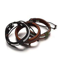 Mixed Color Adjustable Leather Cord Bracelets, with Waxed Cord, Mixed Color, 57mm, 15x10mm