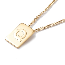 Letter Q Titanium Steel Initial Letter Rectangle Pendant Necklace for Men Women, Golden, Letter.Q, 18.11~18.5 inch(46~47cm)