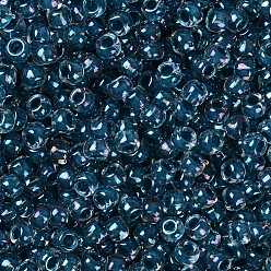 (188) Inside Color Luster Crystal/Capri Blue Lined Круглые бусины toho, японский бисер, (188) внутри цвет глянец кристалл / капри синий на подкладке, 8/0, 3 мм, отверстие : 1 мм, Около 1110 шт / 50 г