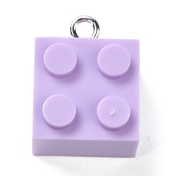 Lilac Resin Pendants, with Platinum Iron Loop, Toy Bricks, Lilac, 21x15.5x11mm, Hole: 2.6mm