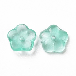 Light Sea Green Transparent Spray Painted Glass Beads, Sakura Flower, Light Sea Green, 9.5x10x3mm, Hole: 1.2mm