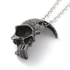 Металлический Чёрный & Платиновый Ожерелье с кулоном в виде половины черепа в стиле ретро для мужчин и женщин, металлический черный & платиновый, 23.62 дюйм (60 см)
