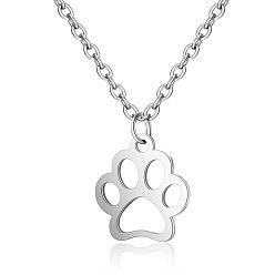 Stainless Steel Color 201 Stainless Steel Pendants Necklaces, Dog's Paw, Stainless Steel Color, 16.3 inch(40cm)x1mm