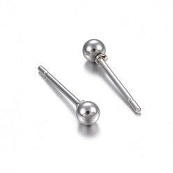 Stainless Steel Color 304 Stainless Steel Stud Earrings, Hypoallergenic Earrings, Round, Stainless Steel Color, 14x3mm, Pin: 0.8mm