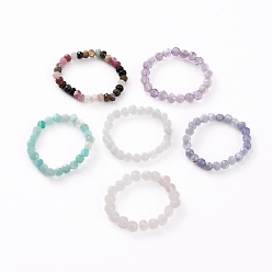 Mixed Stone Natural Gemstone Beads Stretch Rings, Faceted, Round, US Size 8, Inner Diameter: 18mm