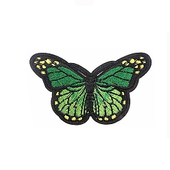 Verde Apliques de mariposa, computarizado bordado paño hierro en remiendos, accesorios de vestuario, verde, 45x80 mm
