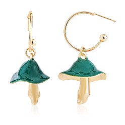Green Enamel Mushroom Dangle Stud Earrings, Gold Plated Alloy  Half Hoop Earrings for Women, Green, 47x24.5mm, Pin: 0.7mm