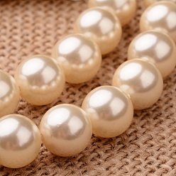 Light Goldenrod Yellow Polished Round Grade A Shell Pearl Bead Strands, Light Goldenrod Yellow, 6mm, Hole: 1mm, about 64pcs/strand, 15.7 inch