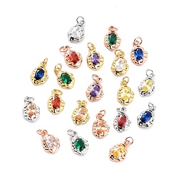 Mixed Color Brass Micro Pave Cubic Zirconia Pendant, Long-Lasting Plated, Oval, Mixed Color, 12x8x3mm, Hole: 2.6mm