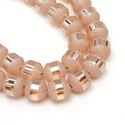 Light Salmon Electroplate Glass Bead Strands, Frosted, Rainbow Plated, Round, Light Salmon, 8~9mm, Hole: 1.5mm, about 72pcs/strand, 24.4 inch