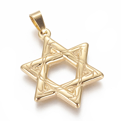 Doré  Pendentifs en acier inoxydable, pour juif, étoile de david, or, 304mm, Trou: 33x25x3mm