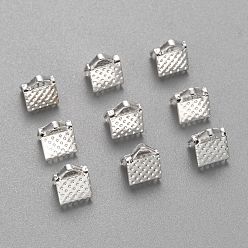 Silver Iron Ribbon Crimp Ends, Silver Color Plated, 6x7mm, hole: 2mm