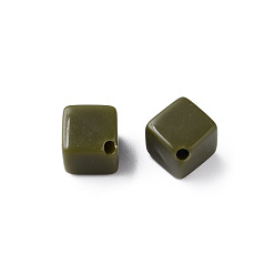 Vert Olive Foncé Perles acryliques opaques, cube, vert olive foncé, 13x14.5x14.5mm, Trou: 2mm, environ530 pcs / 500 g