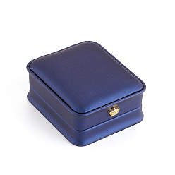 Blue PU Leather Necklace Pendant Gift Boxes, with Golden Plated Iron Crown and Velvet Inside, for Wedding, Jewelry Storage Case, Blue, 8.4x7.2x4cm