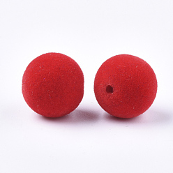 Roja Granos de acrílico flocky, rondo, rojo, 16x15.5~16 mm, agujero: 2 mm