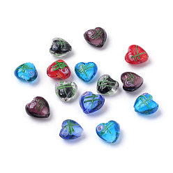 Couleur Mélangete Cadeaux Saint Valentin pour ses idées fait main perles d'argent feuille de Murano, cœur, couleur mixte, 14~17x15~17mm, Trou: 2mm