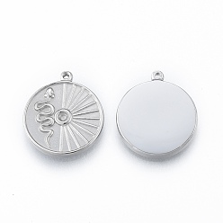 Stainless Steel Color 304 Stainless Steel Pendant Rhinestone Settings, Flat Round with Snake, Stainless Steel Color, Fit for 1.8mm Rhinestone, 17x15x2mm, Hole: 1mm