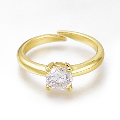Золотой Латунные кольца-пасьянсы с микропаве и прозрачным кубическим цирконием, манжеты кольца, долговечный, квадратный, золотые, размер США 6 (16.5 мм)