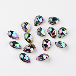 Colorful Faceted Teardrop K9 Glass Rhinestone Cabochons, Pointed Back & Back Plated, Grade A, Colorful, 10x7x4mm
