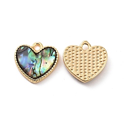 Real 18K Gold Plated Brass Paua Shell Pendants, Heart Charms, Real 18K Gold Plated, 13x13x2.5mm, Hole: 1.6mm