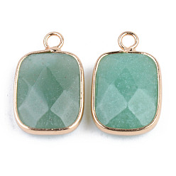 Green Aventurine Faceted Natural Green Aventurine Pendants, with Golden Plated Brass Edge and Loop, Rectangle, 22x13.5x5.5mm, Hole: 2mm